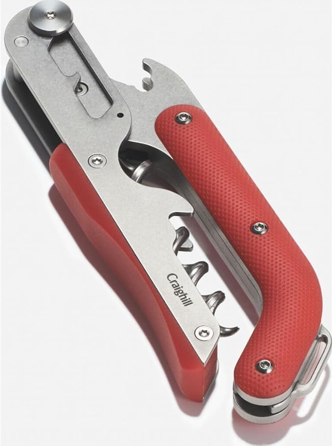 Craighill Best Wine Key - Sommelier Designed Stainless Steel Wine Opener with Corkscrew, Foil Cutter, and Crown Cap Bottle Opener, Heavy Duty - Matte Red
