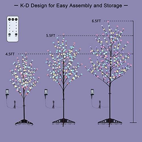 Lightshare Set of 3 LED Cherry Blossom Trees, 4FT 5FT and 6FT Lighted Artificial Trees Multicolor with Remote Contrl for Decoration Inside and Outside, Home Patio Wedding Festival Christmas Decor