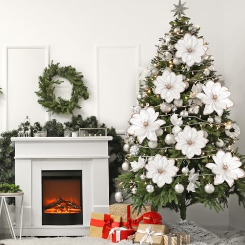 Thiccywoov 8 Pack Large 16'' Christmas Velvet Magnolia Flowers, White