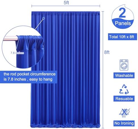 Royal Blue Backdrop Curtain for Parties Wrinkle Free Blue Photo Curtains Backdrop Drapes Fabric Decoration for Wedding Birthday Party Baby Shower 5ft x 8ft,2 Panels