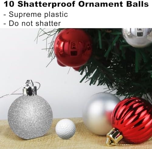 Silver & Red 2.5" Christmas Balls Christmas Tree Decoration Ornaments Shatterproof Hanging Balls for Birthday Halloween Holiday Wedding Decorations Set of 10pcs