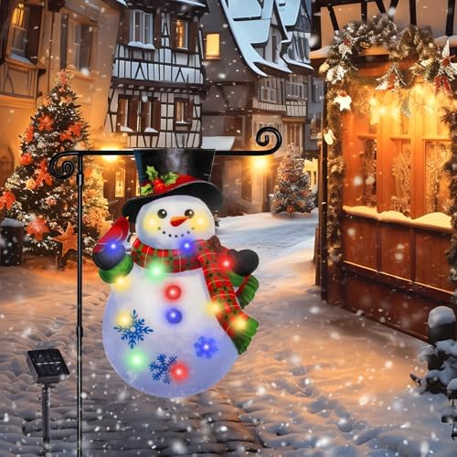 Lighted Christmas Snowman Garden Flag Outdoor Decor, 12x18 In