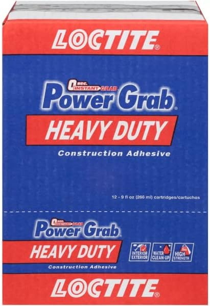 Loctite Power Grab Express Heavy Duty Construction Adhesive, 9 fl oz Cartridge, 12 Pack - Versatile Construction Glue for Cement, Tile, Wall & More