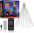 Smart Christmas Tree Lights 7FT 400LED, DIY Color Changing Waterfall Xmas Tree Lights with Ring & Top-Star, Remote & APP Control, RGB-IC Dynamic String Light, Music Sync for Indoor Decor