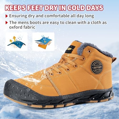 Mens Snow Boots, Mens Winter Boots, Mens Winter Trekking Snow Boots, Winter Boots for Men Waterproof Fur Lined Warm Winter Boots Men Lace up Snow Ankle Shoes Outdoor Anti-Slip Lightweight Hiking Boot