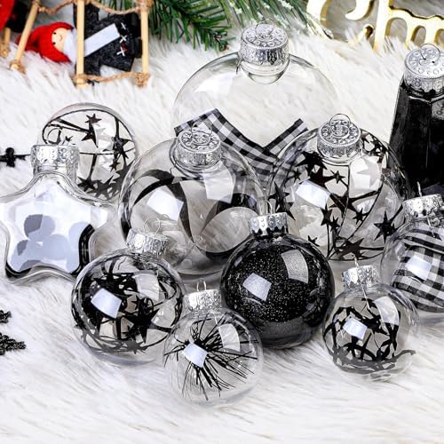 SHareconn 86PCS Christmas Tree Decorations Ornaments Ball Set, Non Breakable Plastic Clear Baubles for Xmas Tree Decor Holiday Wedding Party, Black