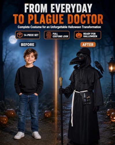 Kids Plague Doctor Costume 14-Piece Halloween Cosplay Set