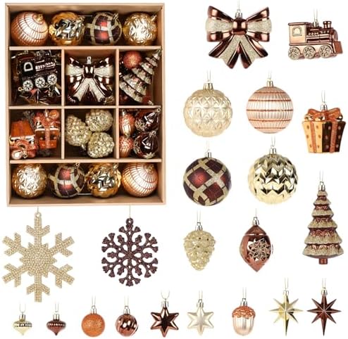 Alupssuc 82pcs Classic Christmas Balls Ornaments Set, Bronze Copper Gold