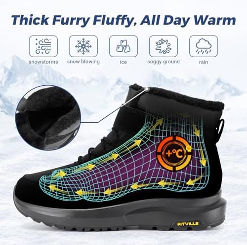 FitVille Wide Width Mens Winter Boots Fur Lined Extra Wide Snow Boot Lightweight Non Slip Outdoor Mens Diabetic Shoes for Flat Feet