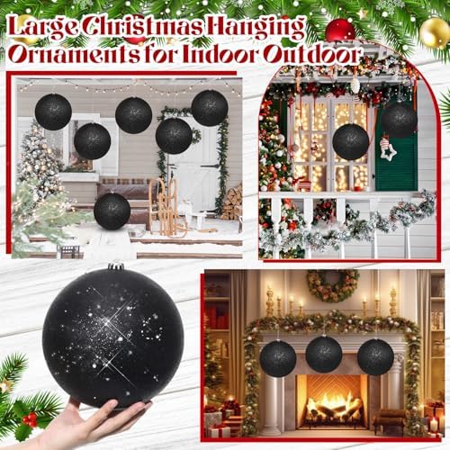 Zubebe 6 Pcs 8" Jumbo Christmas Ball Ornaments Lawn,Black Glitter