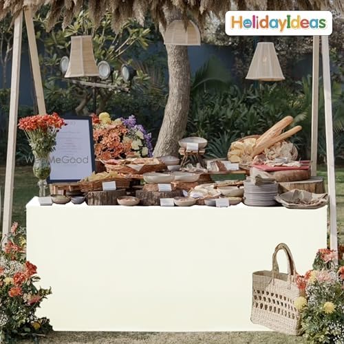 HolidayIdeas 4-Pack 4ft Open Back Fitted Tablecloths for Craft Shows Beige