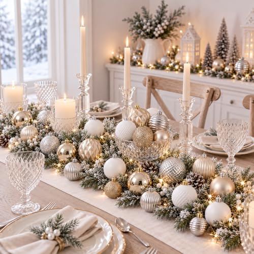 Lunmon 64 Pcs Christmas Ball Ornament Gold Silver White 1.57/1.97/2.36 Inch