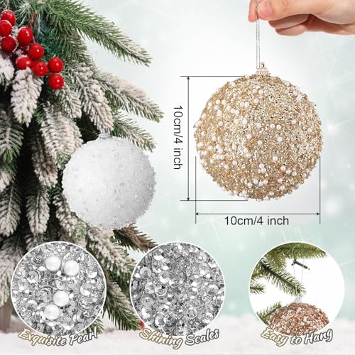 Lyrow 24 Pcs 4" Christmas Ball, Gold,Champagne Gold,Silver,White