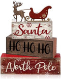 Moucuny 4 Pcs Christmas Wooden Block Signs Santa Reindeer Farmhouse Decor