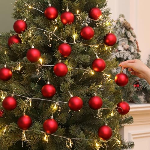 Wettarn 50 Pcs 2.36 Inch Christmas Ball Ornaments with Lid Rope, Red
