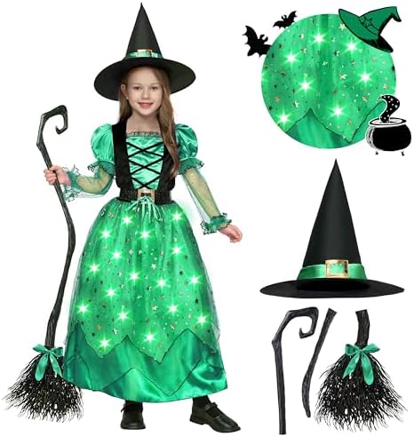 Spooktacular Creations Girls Witch Costume, Light up Witch Costume Kids, Starry Dress for Child Halloween Role Play Parties