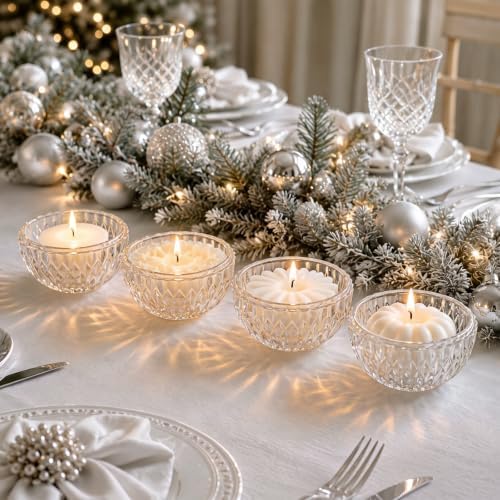 4 Pack 4'' Glass Christmas Candle Jars for Candle Making, Clear