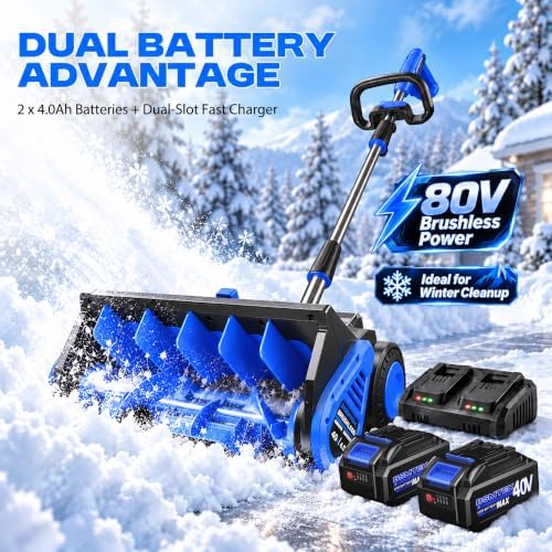 Brushless 40V Cordless Snow Shovel, 18" Electric Snow Blower with 2×4.0Ah Batteries & Fast Charger, 30FT Throw Distance for Driveway, Deck, Patio & Walkway