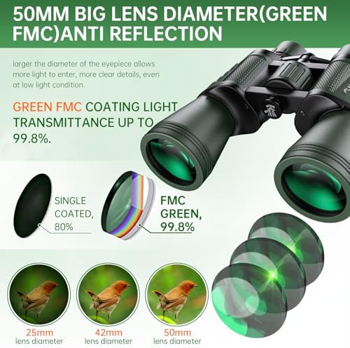 20x50 High Powered Binoculars for Adults, Waterproof Binoculars with Low Light Vision for Bird Watching Hunting Camping Travel Cruise Hiking Sports Stargazing, Gifts for Men Dad