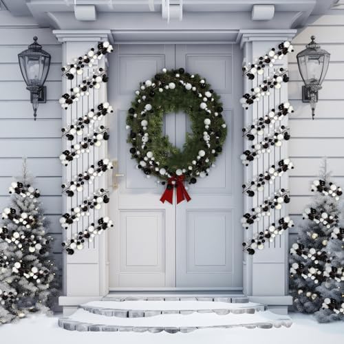 2 Pcs 6 ft Christmas Ball Ornament Garland, Black, White