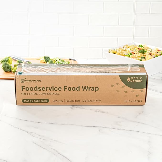 Restaurantware Basic Nature 18" x 2000' Food Wrap 1 Microwavable Cling Wrap - With Built-in Slide Cutter Freezable Clear Plastic Kitchen Food Wrap Durable For Restaurant Cafes And Delis