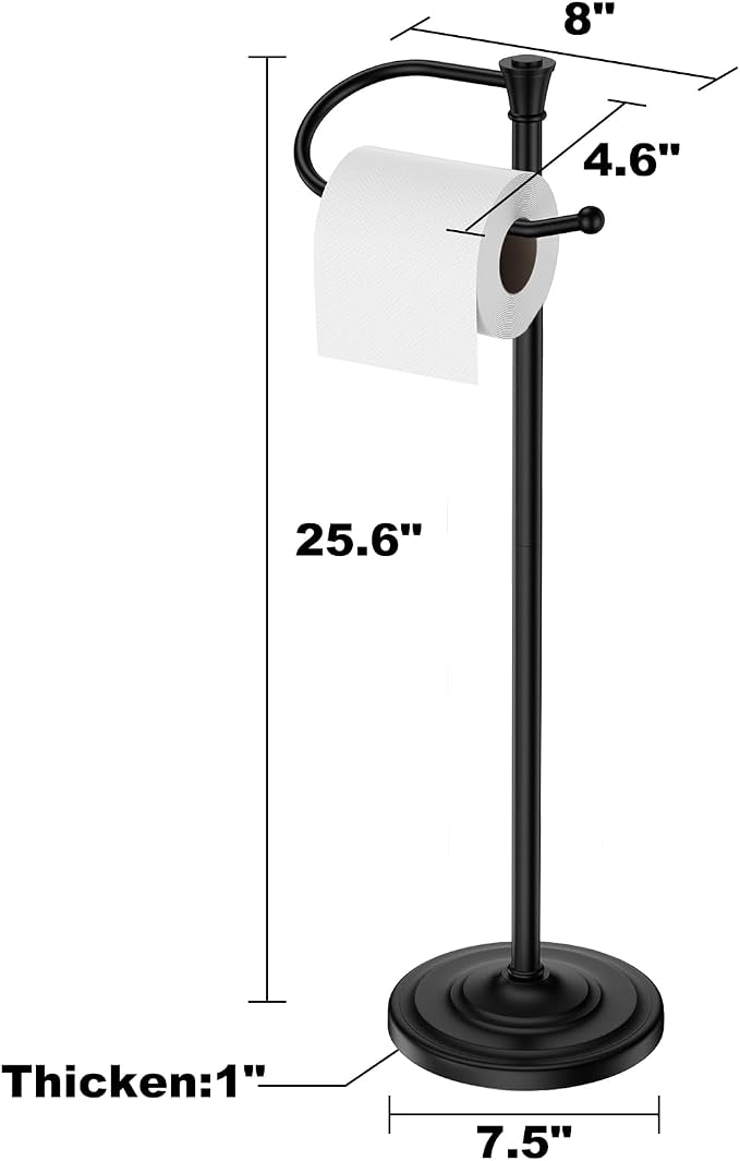 Toilet Paper Holder Free Standing, 25” H Stainless Steel Black Toilet Paper Stand, Weighted Base Floor Tissue Roll Holder for Bathroom,Toilet Roll Stand