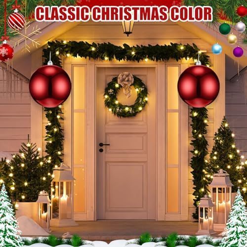 Zubebe 2 Pcs 12 Inch Extra Large Outdoor Red Christmas Balls Ornaments Oversized Jumbo Christmas Ornaments Shatterproof Xmas Tree Hanging Decorations for Outside Lawn Yard Outdoor Indoor Home