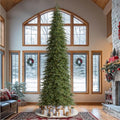 Glitzhome 15ft Prelit Christmas Tree, Hinged Slim Artificial Christmas Tree, Radiant Evergreen Fir with 1500 Warm White/Multi-Color LED Lights, 9 Lighting Functions w/Remote Control, Easy Assembly