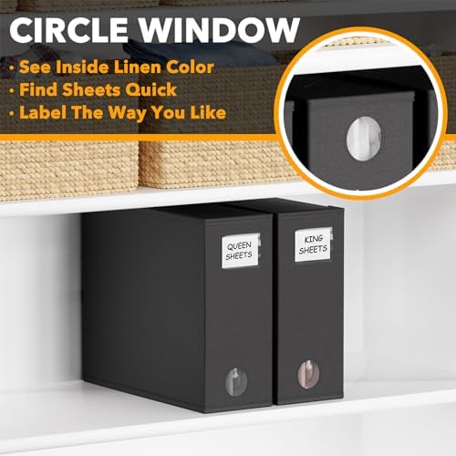 SpaceAid 2 Pack Bed Sheet Organizers and Storage, Foldable Sheet Organizer for Linen Closet, Sheets Set Folder Keeper with Window XL (Queen & King Size) Organizing Bedding Container, Black