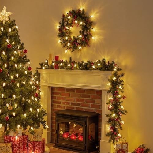 C9 LED Christmas Lights Outdoor, 97ft 150 LED Waterproof Strawberry Christmas Decorations String Lights, Plug in Vintage Christmas Tree Lights for Outside, Roof, Patio, Wedding, Party, Warm White