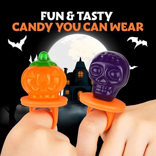 90 Pack Halloween Ring Candy - Individually Wrapped Holiday Themed Pumpkin And Skull Lollipops – Trick Or Treat Strawberry And Tutti Frutti Delicious Candys - Bulk Halloween Suckers Great Use, For Kids, Party Favor, Classrooms, Goodie Bags