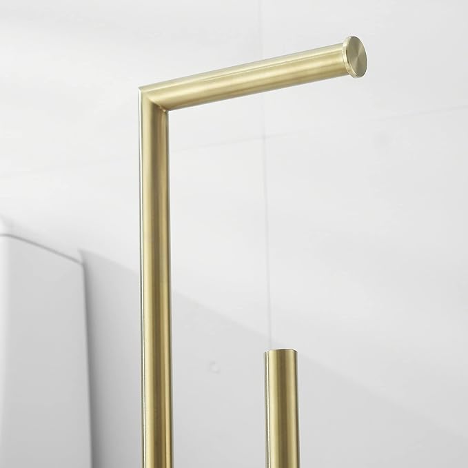 Free Standing Toilet Paper Roll Holder Stand with Reserve, Gold Brushed