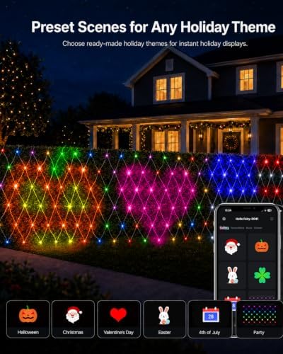 Christmas Net Lights Outdoor for Bushes 2.8 x 6 ft, DIY Patterns, 180 RGB LEDs with Green Wire, App & Remote Control, Music Sync Timer for Outdoor Christmas Lights