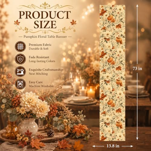Thanksgiving Table Decor - Vintage Autumn Pumpkin Floral Table Runner