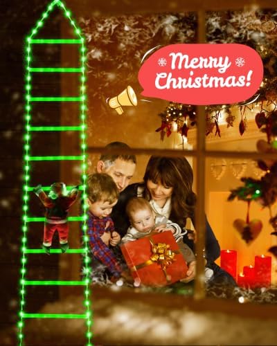 Toodour LED Christmas Lights - 10ft Christmas Decorative Ladder Lights with Santa Claus, Xmas Decorations Light for Indoor Outdoor, Window, Garden, Home, Wall, Xmas Tree Decor - Green