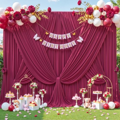 4 Panels Burgundy Backdrop Curtain for Parties Wedding Wrinkle Free Maroon Photo Curtains Backdrop Drapes Fabric Decoration for Birthday Engagement Ceremony 20ft(W) x 10ft(H)