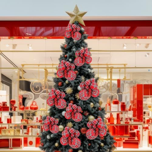 4 Set Large Tartan Plaid Christmas Ball Clusters Fabric Ball Ornament