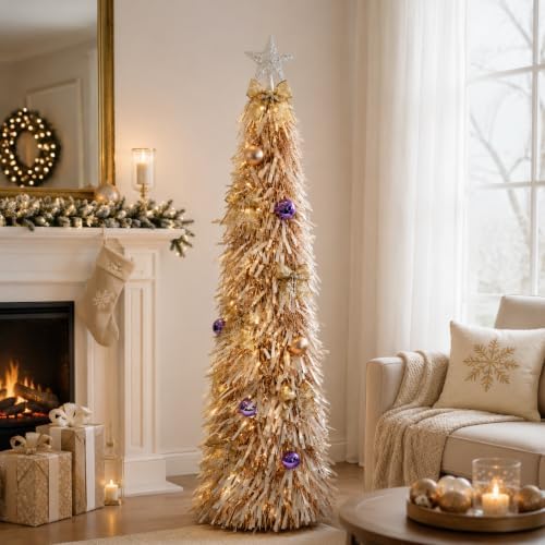 Christmas Tree 5FT Artificial Xmas Decor Pop Up with Decoration White Pink