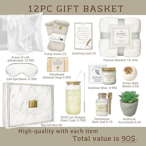 AHAGIFTREE Gift Basket for Women, Care Package, Birthday Gift,12PC Get Well Gifts for Women After Surgery,Get Well Soon,Grief,Sympathy Gifts,Condolences (white)