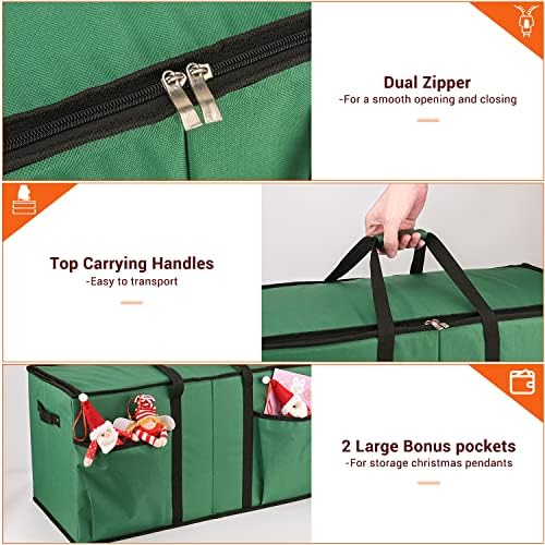 Christmas Ornament Storage Box, Mrrihand Xmas Decoration Organizer with Adjustable Dividers - Storage Container Keeps 128 Holiday Ornaments 3-Inch, Dual Zipper Closure, 600D Tear-Proof Material(Green)