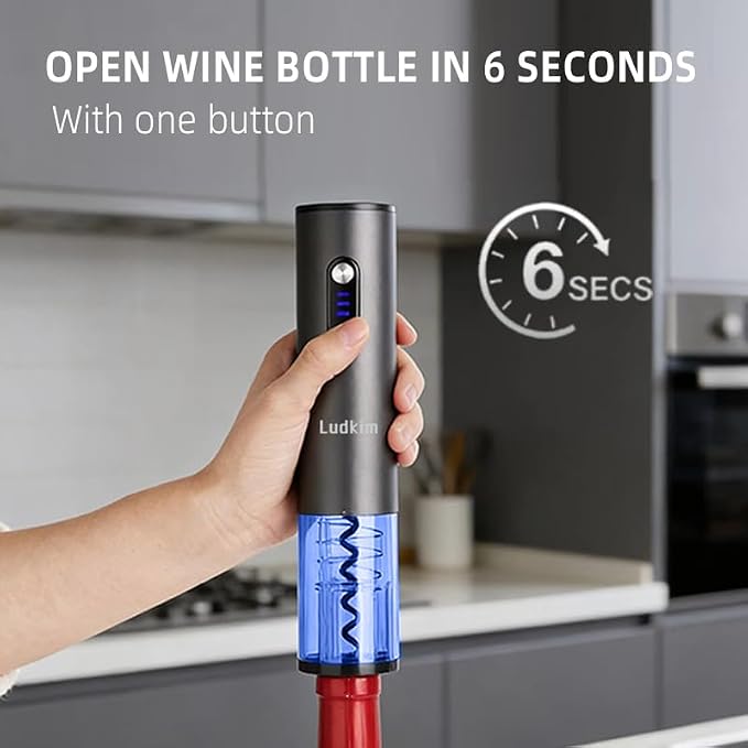 Electric Wine Opener Set, Rechargeable 4-in-1 Corkscrew Luxury Gift Box with Charging Vacuum Stopper, Aerator Pourer & Foil Cutter,Cordless Metal Automatic Bottle Opener Kit for Men & Women