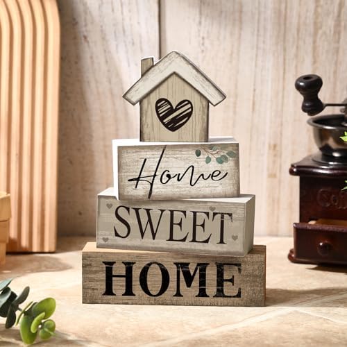 Moucuny 4 Pcs Farmhouse Table Decor Home Sweet Home Tiered Tray Decorations