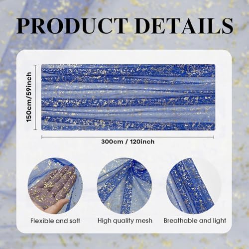 Artoid Mode Blue Gold Gauze Table Runner 59x120 Inch 10FT, Glitter Metallic Foil Sheer Dining Wedding Anniversary Holiday Table Decor for Home Party