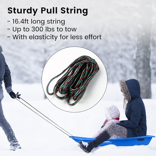 Snow Sled for Kids with 16.5ft Pull Rope & Handle - Cold-Resistant Plastic Toboggan Sled for Winter Downhill Fun - Stackable Lightweight Sled for Adults Outdoor Snow Play(25/36/48in)