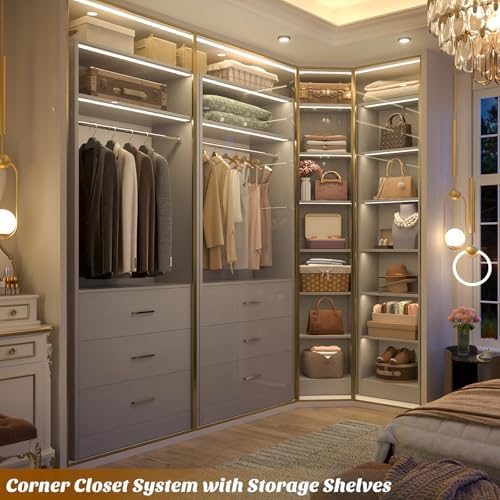 Besiost Closet System with 6 Drawers & 10 Shelves, Corner Closet Organizer