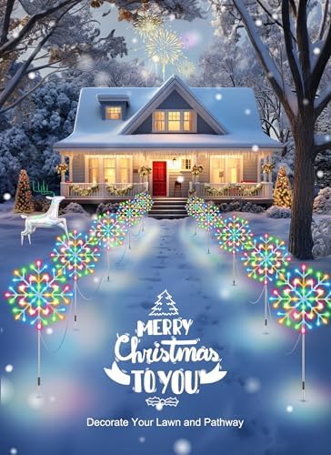 Brightown Snowflake Lights Outdoor, 10 Large Snowflake Christmas Pathway Lights Outdoor Christmas Decorations Yard Sidewalk Walkway Driveway Marker Stake, Multicolor