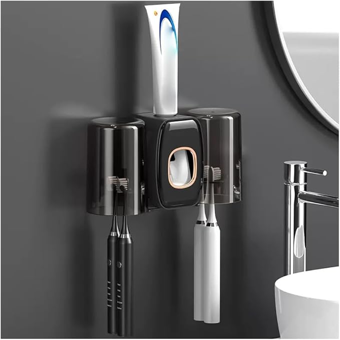 Toothbrush Rack Wall-Mounted Toothpaste Squeezer Wash Room Tooth Cup Tooth Cylinder Wash Cup Rack Bathroom Punch-Free Toothbrush Holder Bathroom Toothbrush Holder(C)