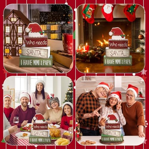 Lineshading 4 Pcs Christmas Table Decorations for Home, Wood Santa Hat Sign