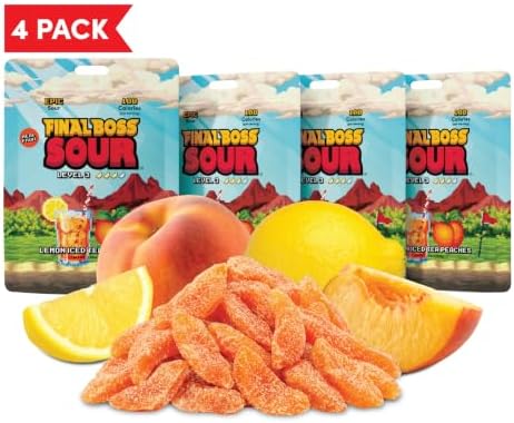 Final Boss Sour Fruit Candy, Lemon Iced Tea Peaches, Level 3 (4 Pack)