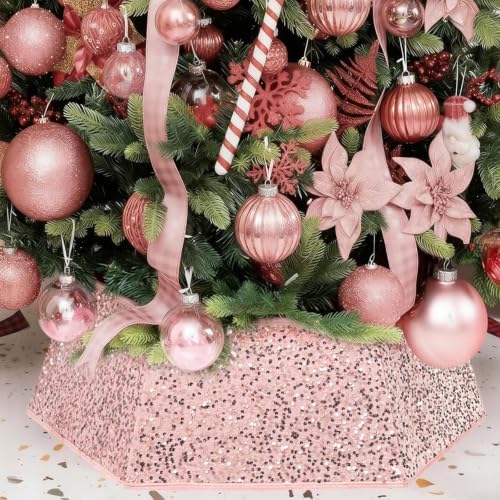 Christmas Tree Collar, 39 inch Sequin Tree Skirt Stand Base Cover for Home Decor (Rose Gold, X-Large)